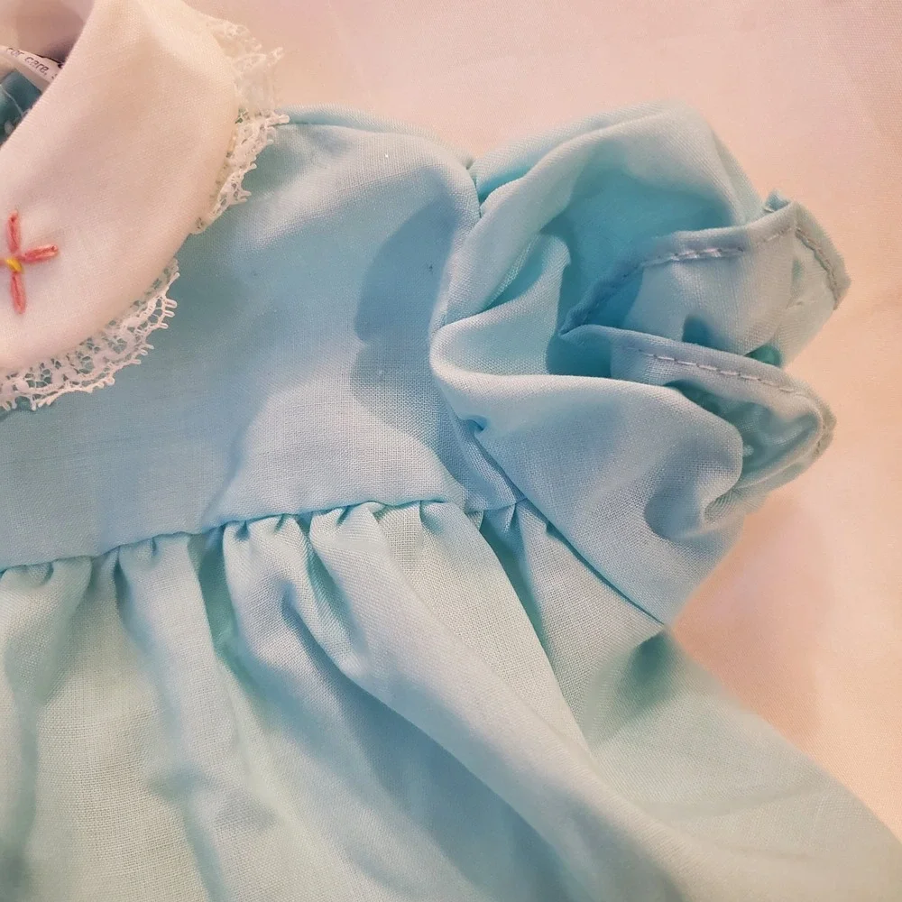 Baby Girl Aqua Blue‎ Peter Pan Collar Dress Puff Sleeve Embroidered doll